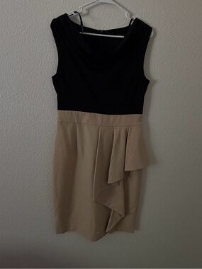 Ellen Tracy Black and Beige Sleeveless Two-Tone Midi Dress